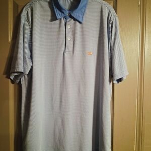 Southern Marsh Bermuda Performance Polo In Blue And White Stripes